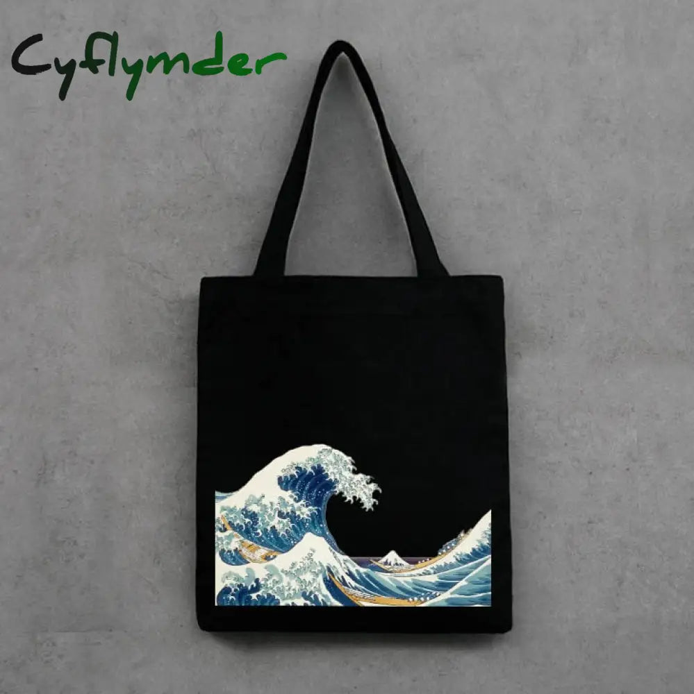 Women Canvas Shopping Bag Ukiyoe Cloth Tote Handbags Single-Shoulder Bags Female Shopper