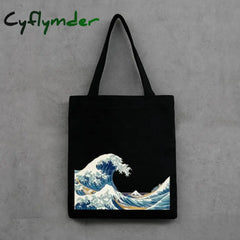 Women Canvas Shopping Bag Ukiyoe Cloth Tote Handbags Single-Shoulder Bags Female Shopper