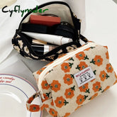 Women Corduroy Plaid Flowers Cosmetic Lipsticks Bag Korean Student Pencil Case Travel Makeup