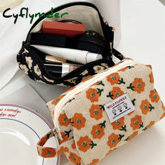 Women Corduroy Plaid Flowers Cosmetic Lipsticks Bag Korean Student Pencil Case Travel Makeup