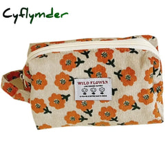 Women Corduroy Plaid Flowers Cosmetic Lipsticks Bag Korean Student Pencil Case Travel Makeup