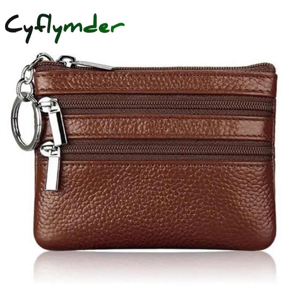 Women Man Leather Coin Purse Card Wallet Clutch Double Zipper Small Change Bag