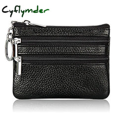 Women Man Leather Coin Purse Card Wallet Clutch Double Zipper Small Change Bag Black