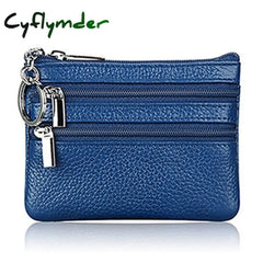 Women Man Leather Coin Purse Card Wallet Clutch Double Zipper Small Change Bag Blue