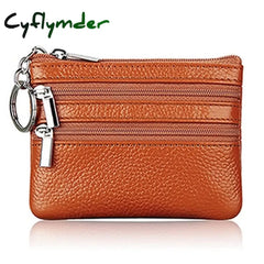 Women Man Leather Coin Purse Card Wallet Clutch Double Zipper Small Change Bag Brown
