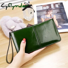 Women’s Vintage Oil Wax Leather Zipper Clutch Wallet Female Large Capacity Coin Purse Ladies