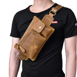 Cyflymder Crazy Horse Men Waist Bag Real Leather Chest Bag Outdoor Casual Full Grain Leather Porable Gym Bags Messenger Bag Brown