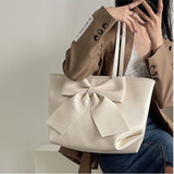 Cyflymder Bow Tie Tote Bags for Women Trendyol Large Capacity Ladies Underarm Bag Spring Pu Leather Casual Solid handbags