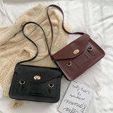 Vintage Shoulder Bags for Women Autumn Trendyol Japanese Solid PU Leather Messenger Bag Satchel Female Briefcase