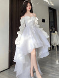 Spring Summer Elegant Off Shoulder Fairy Wedding Dress Female Chic Princess Puff Dress Mesh Birthday Party Outfits For Women
