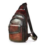 Cyflymder Hot Sale Men Crazy Horse Leather Casual Fashion Chest Sling Bag 8" Tablet Design One Shoulder Bag Cross body Bag Male 8013-d