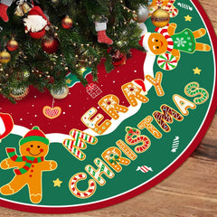 Lanfubeisi 48 inch Christmas Tree Skirt, Traditional Red Green Xmas Tree Mat with Cute Gingerbread Man Candy Train, Large Whimsical Holiday Floor Carpet for Christmas Decorations Home Party Decor