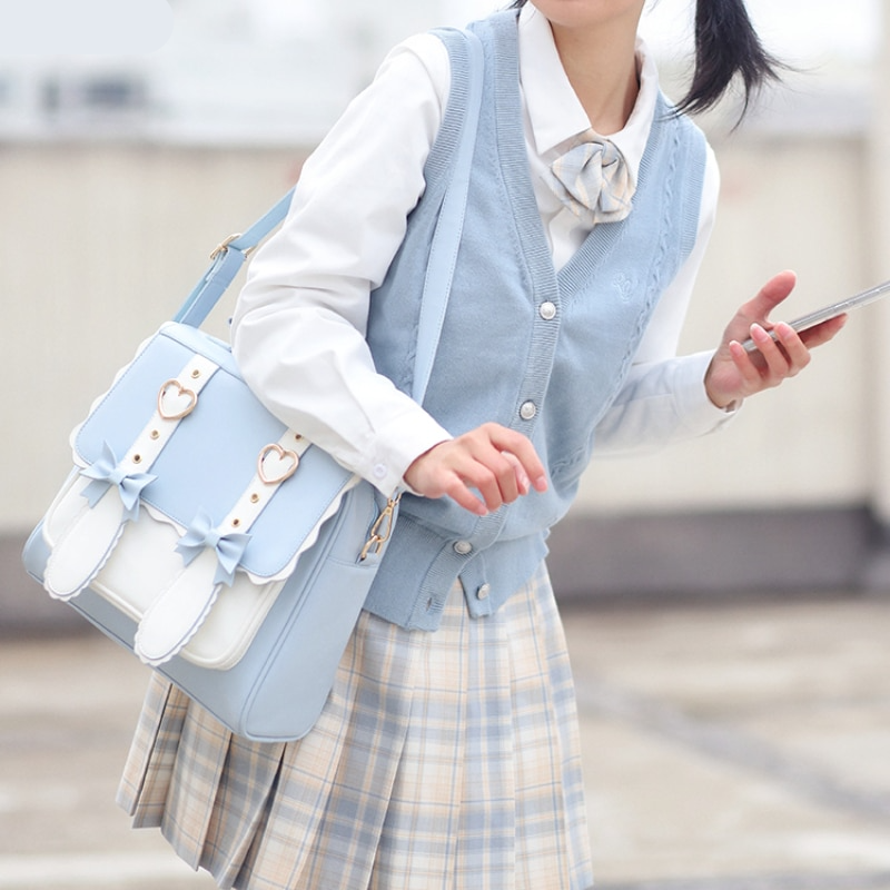 Kawaii Backpack Japanese Cute JK Plaid High School Girl Student Shoulder  Bookbag