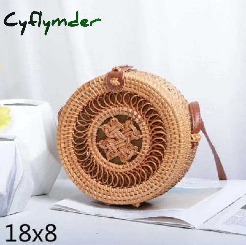 20X8Cm Circle Handwoven Women Messenger Bags Round Retro Rattan Straw Beach Crossbody Bag Good