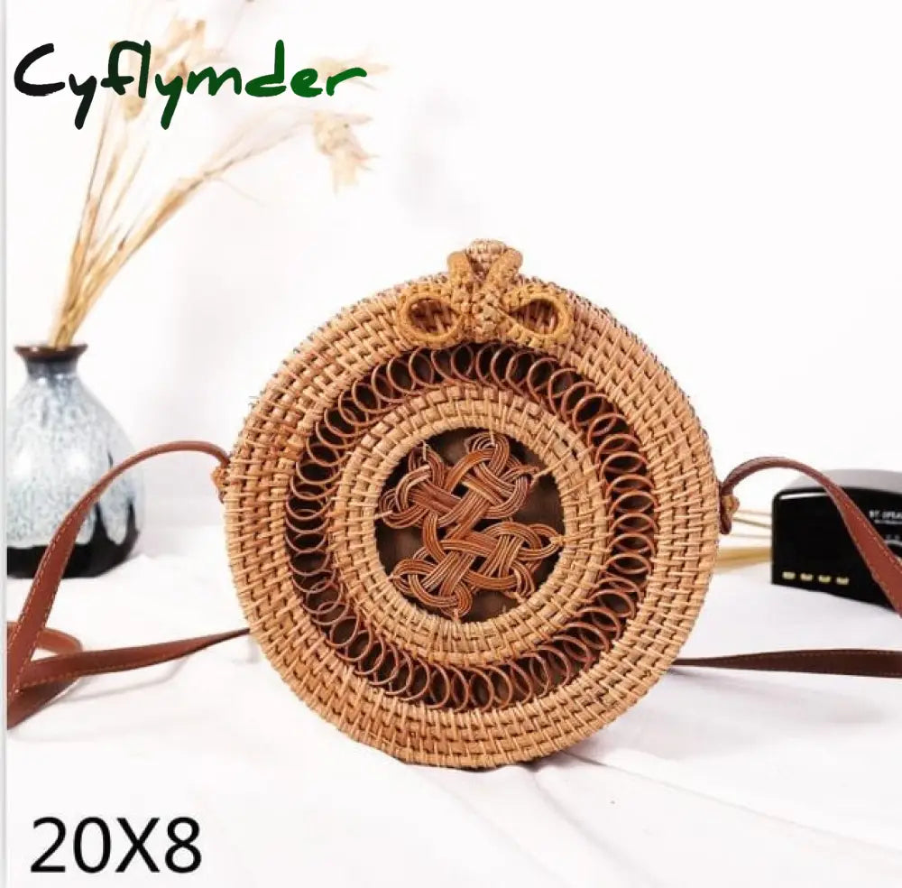 20X8Cm Circle Handwoven Women Messenger Bags Round Retro Rattan Straw Beach Crossbody Bag Good