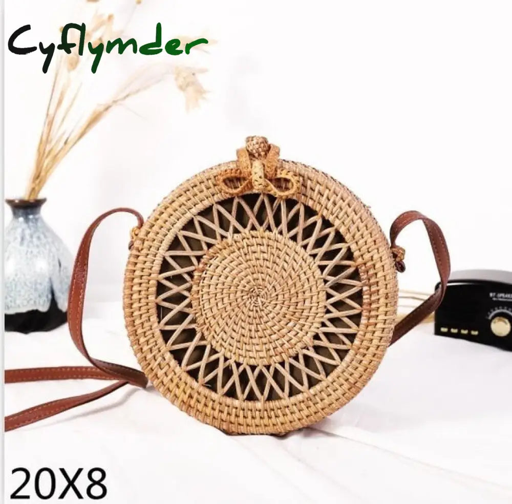 20X8Cm Circle Handwoven Women Messenger Bags Round Retro Rattan Straw Beach Crossbody Bag Good