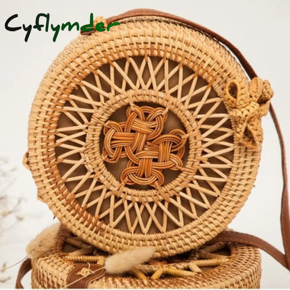 20X8Cm Circle Handwoven Women Messenger Bags Round Retro Rattan Straw Beach Crossbody Bag Good