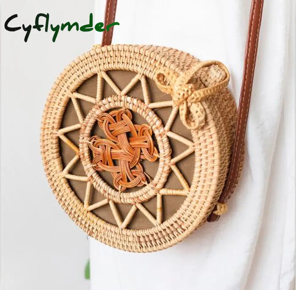 20X8Cm Circle Handwoven Women Messenger Bags Round Retro Rattan Straw Beach Crossbody Bag Good