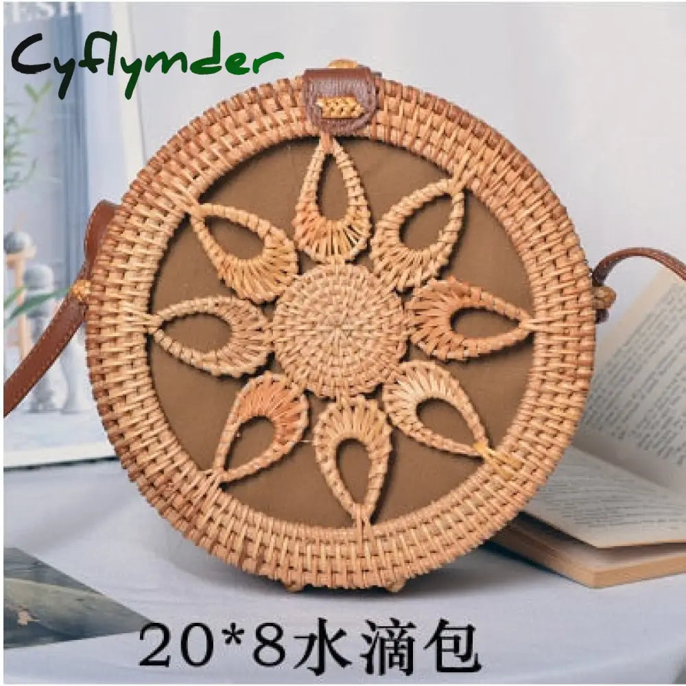 20X8Cm Circle Handwoven Women Messenger Bags Round Retro Rattan Straw Beach Crossbody Bag Good