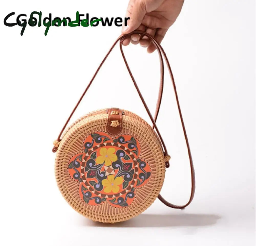 20X8Cm Circle Handwoven Women Messenger Bags Round Retro Rattan Straw Beach Crossbody Bag Good