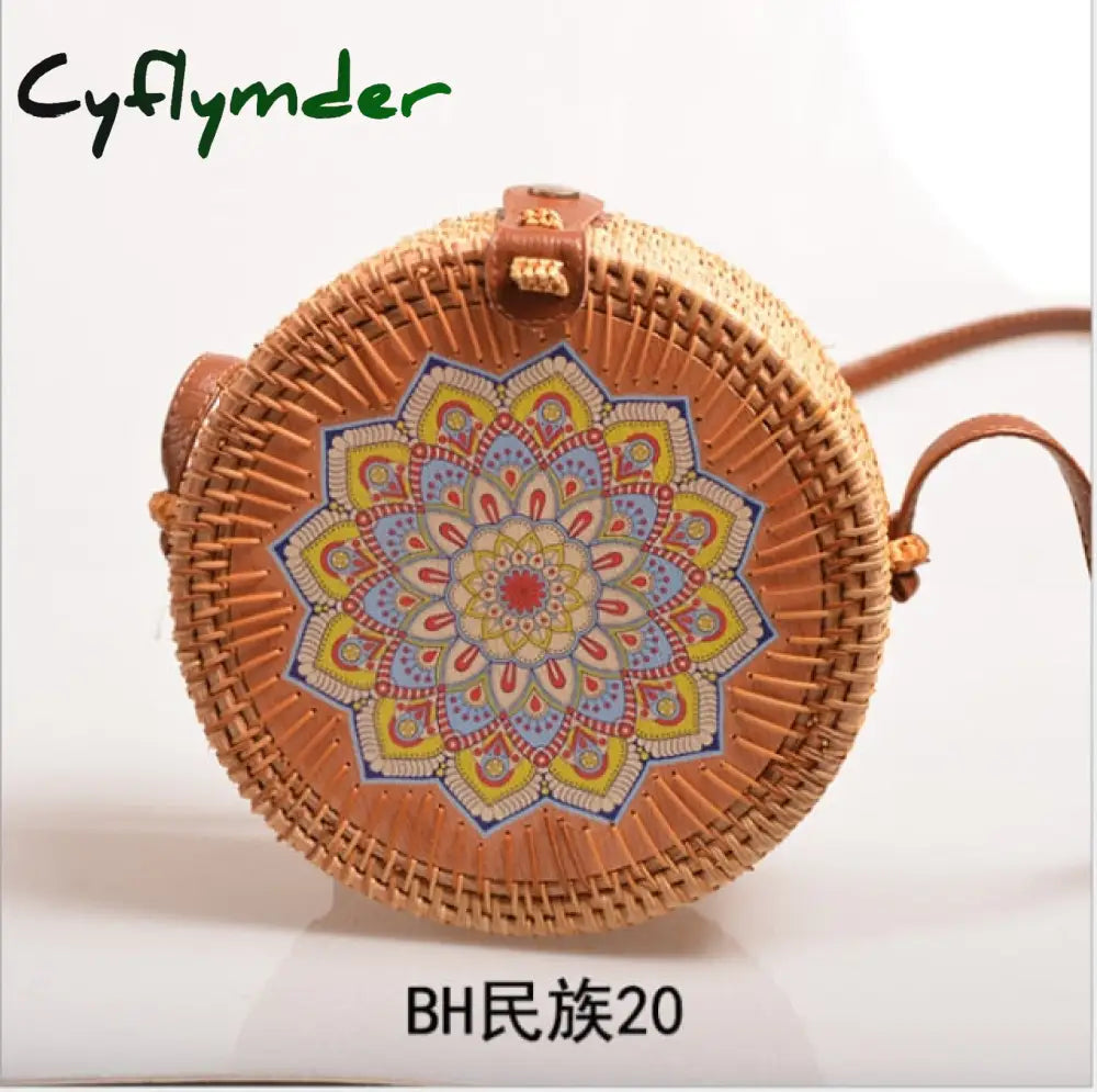 20X8Cm Circle Handwoven Women Messenger Bags Round Retro Rattan Straw Beach Crossbody Bag Good