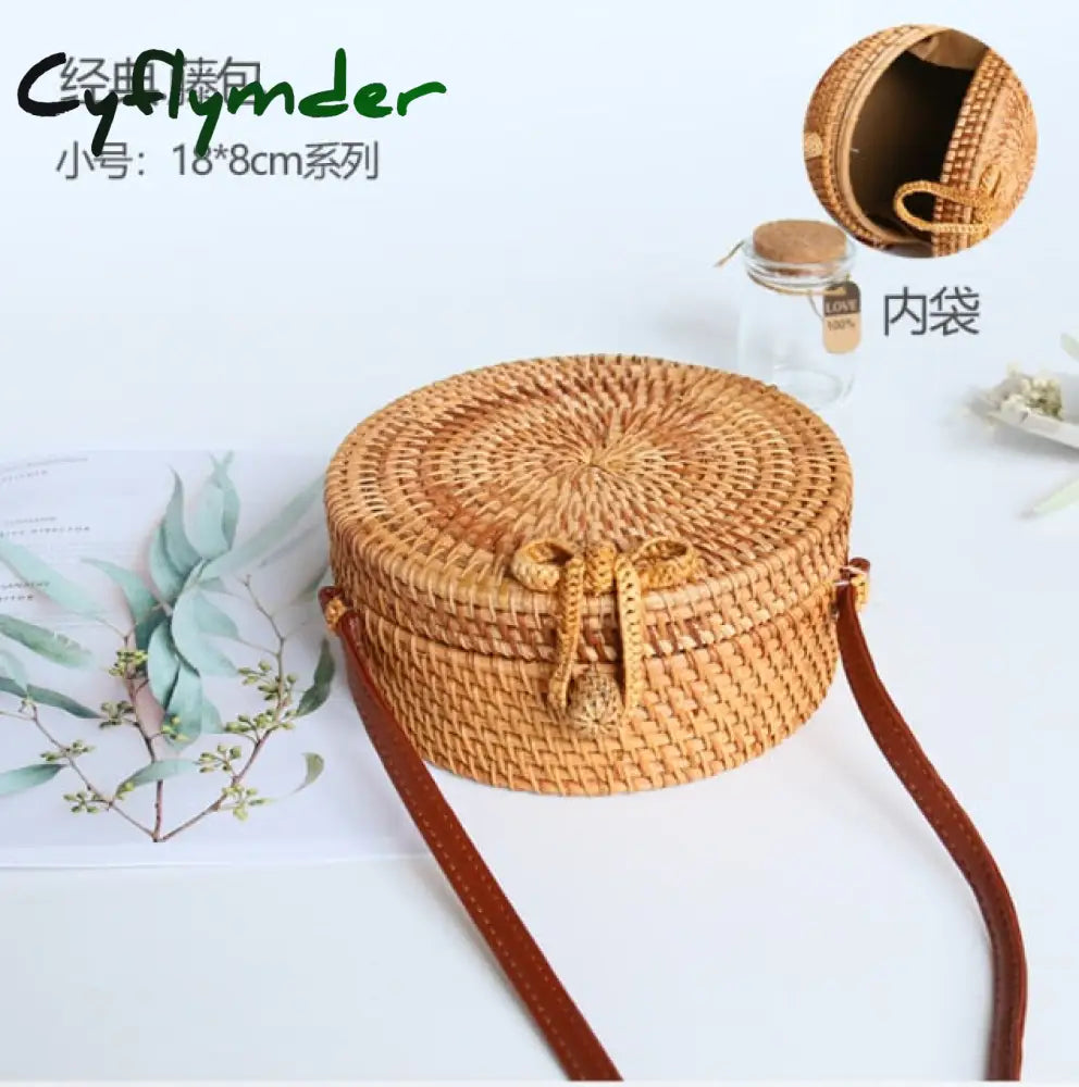 20X8Cm Circle Handwoven Women Messenger Bags Round Retro Rattan Straw Beach Crossbody Bag Good