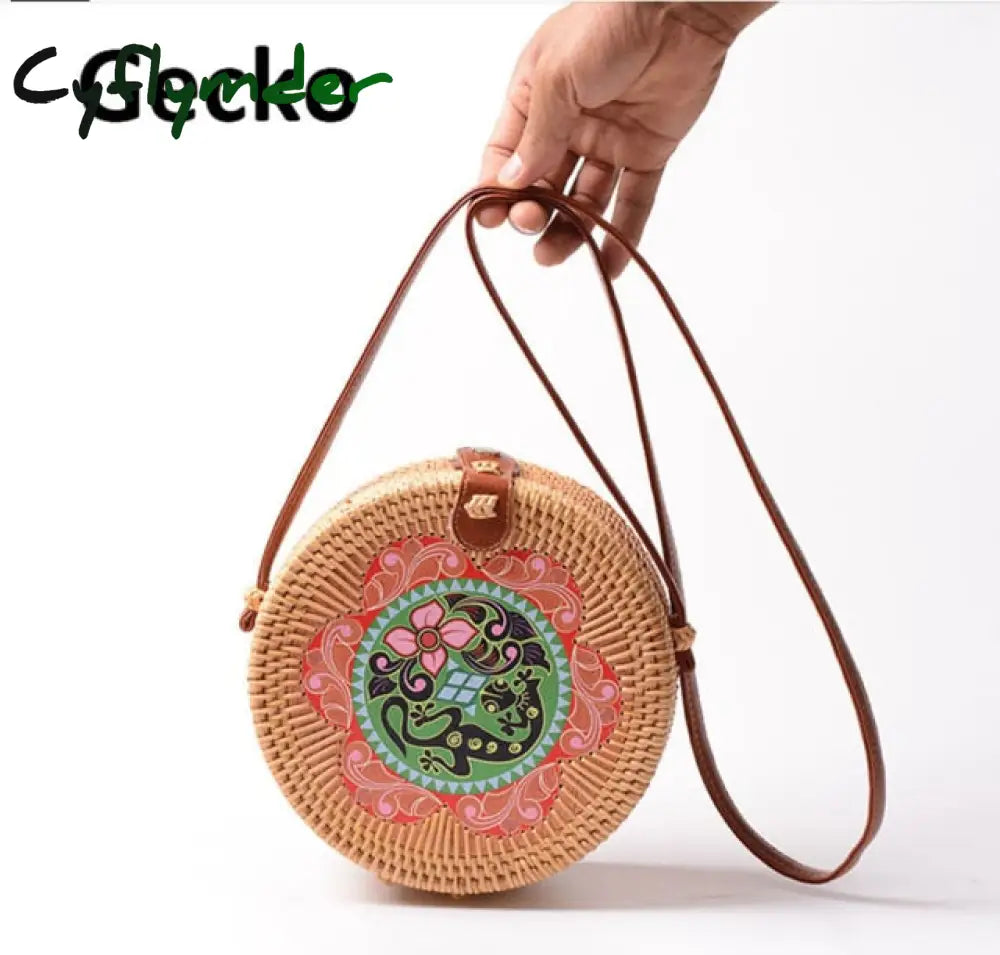 20X8Cm Circle Handwoven Women Messenger Bags Round Retro Rattan Straw Beach Crossbody Bag Good