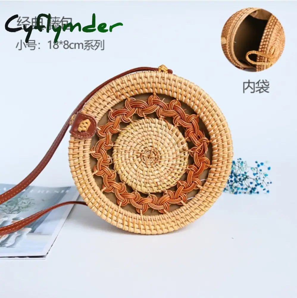 20X8Cm Circle Handwoven Women Messenger Bags Round Retro Rattan Straw Beach Crossbody Bag Good