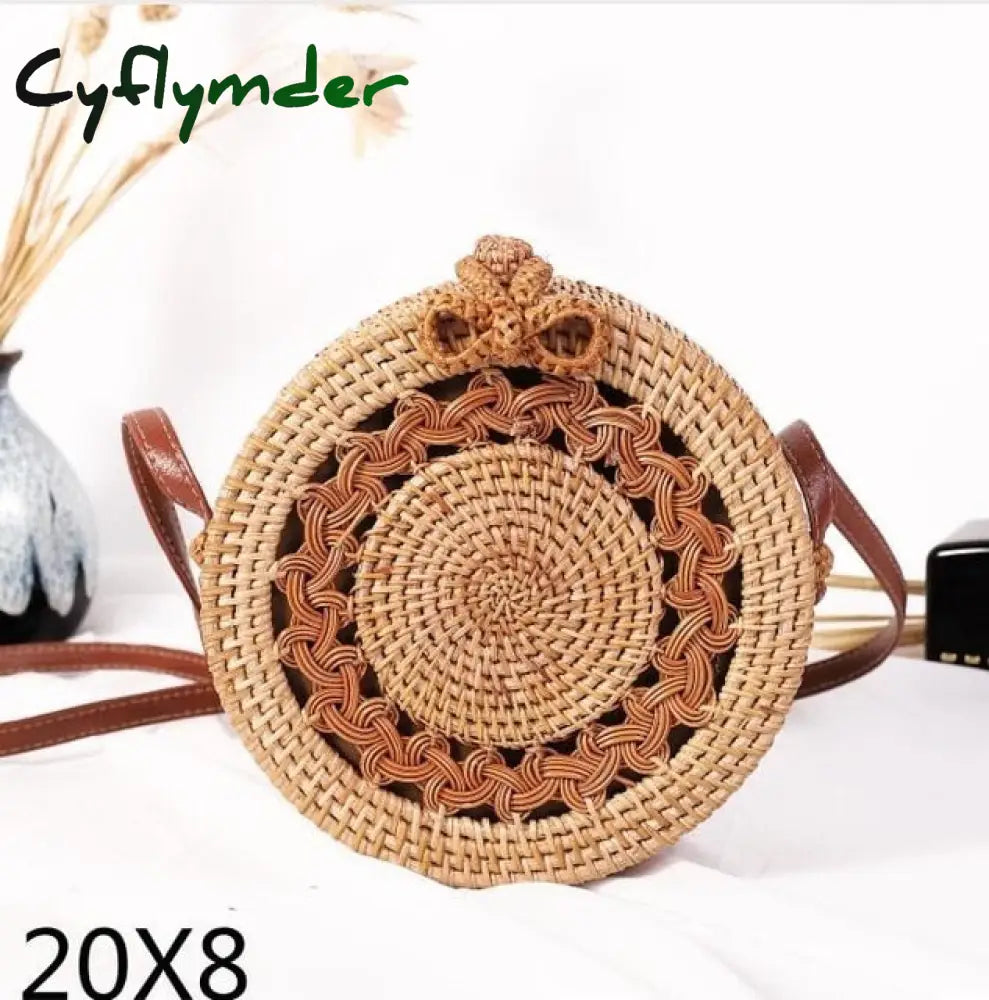 20X8Cm Circle Handwoven Women Messenger Bags Round Retro Rattan Straw Beach Crossbody Bag Good