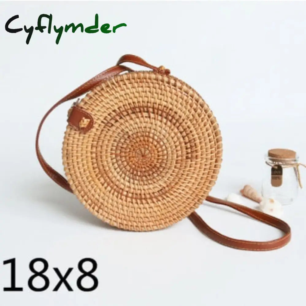 20X8Cm Circle Handwoven Women Messenger Bags Round Retro Rattan Straw Beach Crossbody Bag Good