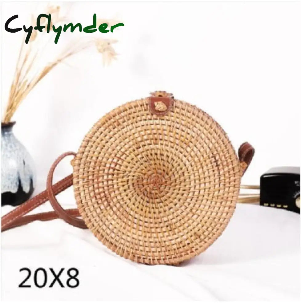 20X8Cm Circle Handwoven Women Messenger Bags Round Retro Rattan Straw Beach Crossbody Bag Good