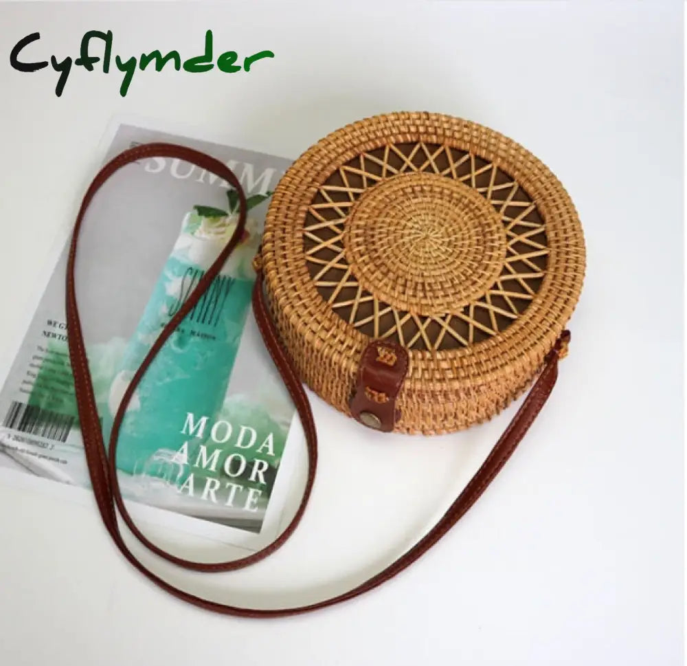 20X8Cm Circle Handwoven Women Messenger Bags Round Retro Rattan Straw Beach Crossbody Bag Good