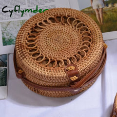 20X8Cm Circle Handwoven Women Messenger Bags Round Retro Rattan Straw Beach Crossbody Bag Good