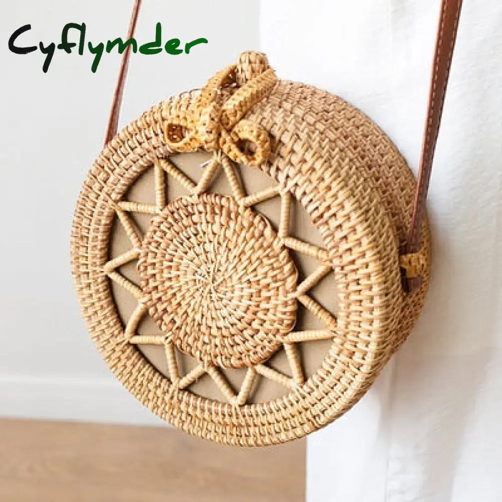 20X8Cm Circle Handwoven Women Messenger Bags Round Retro Rattan Straw Beach Crossbody Bag Good