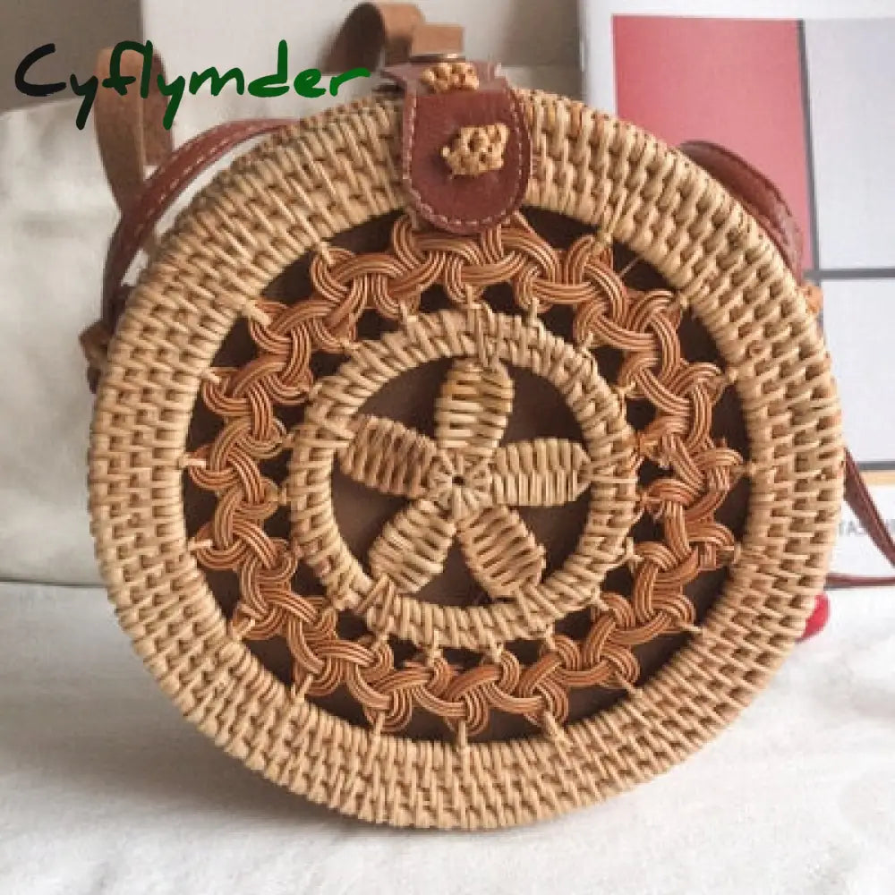 20X8Cm Circle Handwoven Women Messenger Bags Round Retro Rattan Straw Beach Crossbody Bag Good