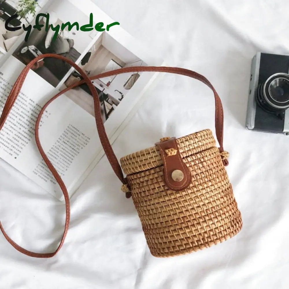 20X8Cm Circle Handwoven Women Messenger Bags Round Retro Rattan Straw Beach Crossbody Bag Good