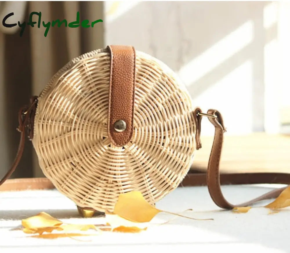 20X8Cm Circle Handwoven Women Messenger Bags Round Retro Rattan Straw Beach Crossbody Bag Good