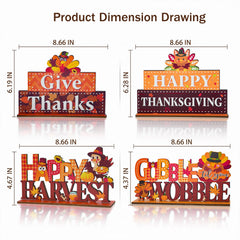 Lanfubeisi 4 Pcs Thanksgiving Wooden Tabletop Signs, Fall Harvest Table Centerpieces Decor with Turkey & "Gobble Til You Wobble" Quotes