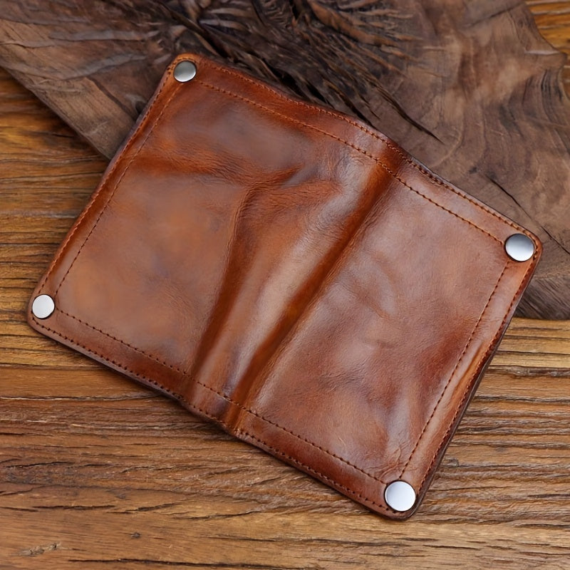 Cyflymder  Vintage Top-Grain Leather Wallet for Men, Handcrafted, Large Capacity with Multiple Card Slots and Zipper Coin Pocket