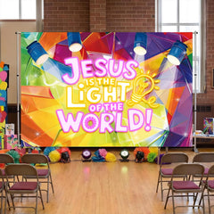 Lanfubeisi 5X3Ft Religious Banner Backdrop Jesus Bible Verse Light of The World Decor for Baptism Birthday Party
