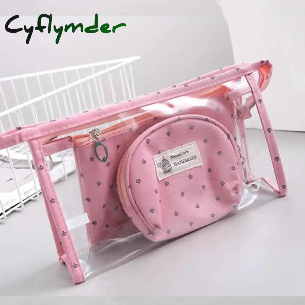 3 Set Casual Women Travel Cosmetic Bag Pvc Leather Zipper Make Up Transparent Makeup Case Organizer