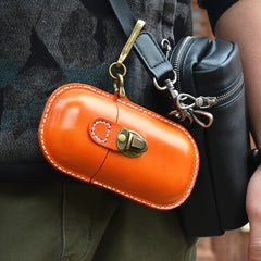 Cyflymder  Vintage Hand-Stitched Genuine Leather Wallet, Portable Pressure-Resistant Glasses Case with Hook, Top-Layer Cowhide Coin Earphone Key Storage Box, Genuine Leather Lined, Buckle Closure - Ideal for Valentine's Day &