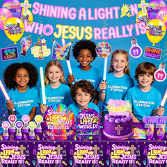 Lanfubeisi Illumination Station VBS Decorations Set 131Pcs ， Complete 2026 VBS Party Supplies with Banner, Plates, Napkins, Cups, Forks, Tablecloth, Balloons, Hanging Swirls, Cupcake Toppers & Cake T