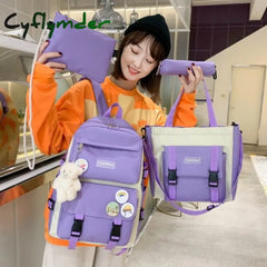 4/5Pcs Sets Canvas School Backpacks For Teenage Girls Harajuku Portfolio To Women’s Bag Set