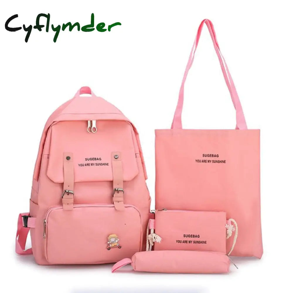 4/5Pcs Sets Canvas School Backpacks For Teenage Girls Harajuku Portfolio To Women’s Bag Set