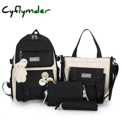 4 Pcs Set Harajuku Women Laptop Backpack Canvas School Bags For Teenage Girls Kawaii College