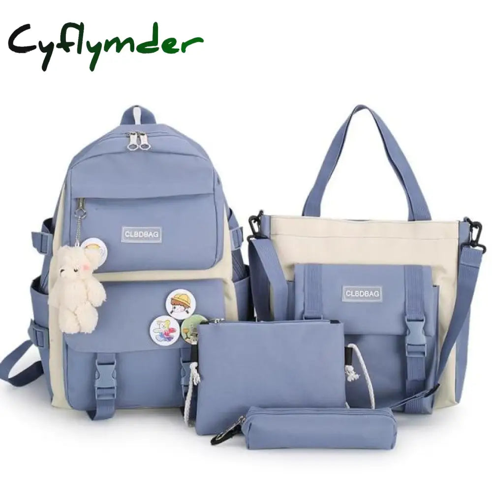 4 Pcs Set Harajuku Women Laptop Backpack Canvas School Bags For Teenage Girls Kawaii College