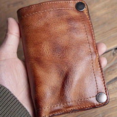 Cyflymder  Vintage Top-Grain Leather Wallet for Men, Handcrafted, Large Capacity with Multiple Card Slots and Zipper Coin Pocket