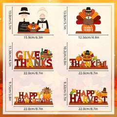 Lanfubeisi 6 Pcs Thanksgiving Wooden Tabletop Signs, Fall Harvest Table Centerpieces Decor with Pilgrims, Turkey, Pumpkin & Festive Quotes for Home, Office, Kitchen Dinner Desk Decoration