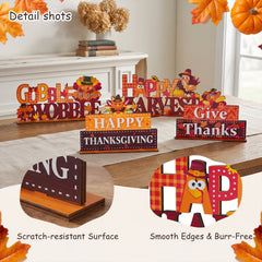 Lanfubeisi 4 Pcs Thanksgiving Wooden Tabletop Signs, Fall Harvest Table Centerpieces Decor with Turkey & "Gobble Til You Wobble" Quotes